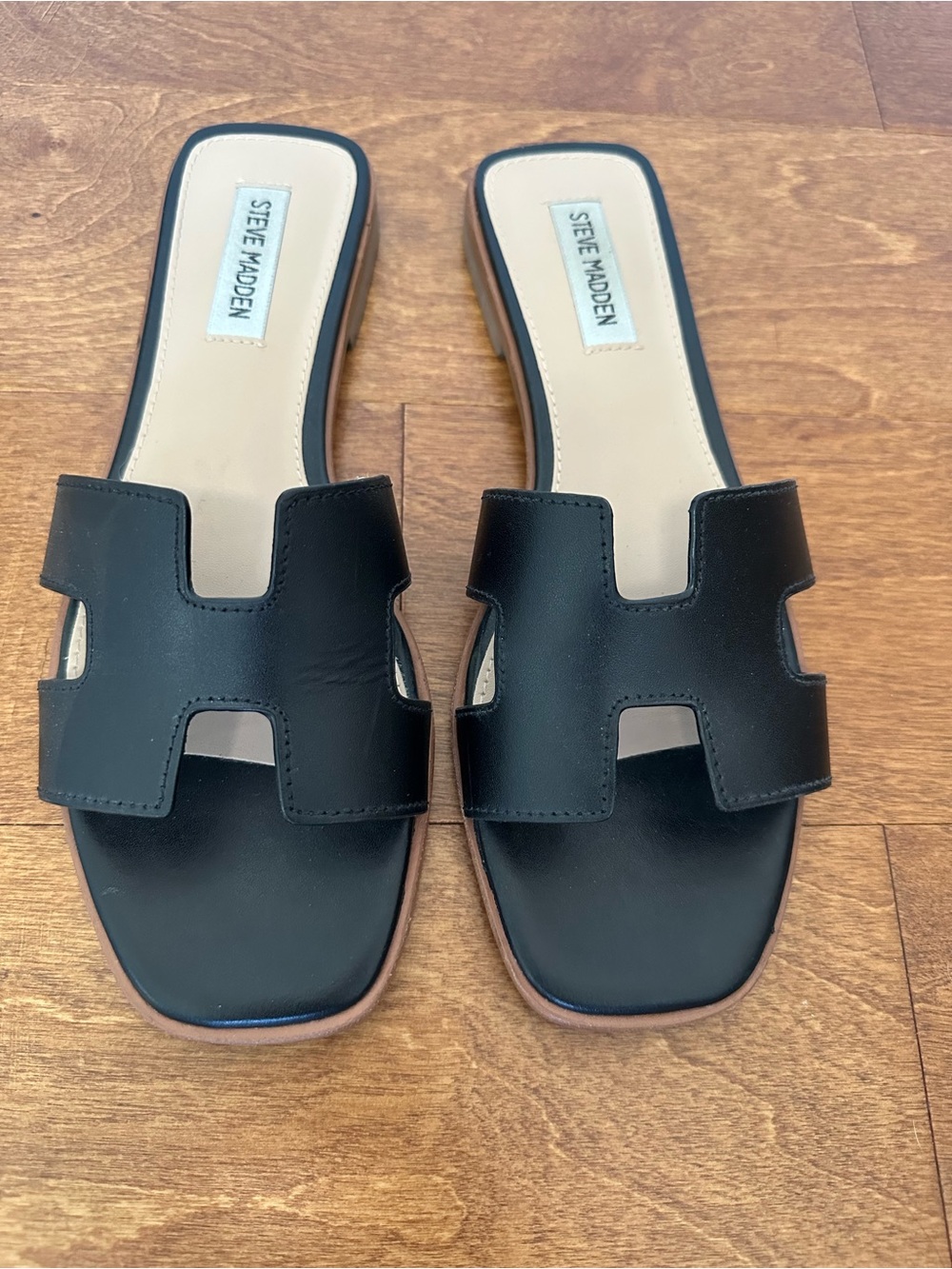 Steve Madden Black Cutout Slide Sandals